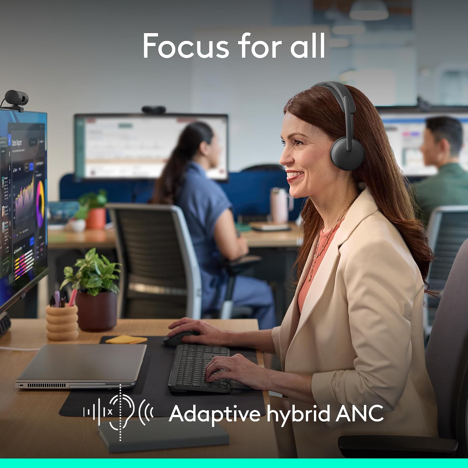 Logitech Zone Wireless 2 ES for Business - Noise-Canceling Wireless Headset with Adaptive Hybrid ANC, Bluetooth, USB-C & USB-A, Zoom & Google Certified - Graphite