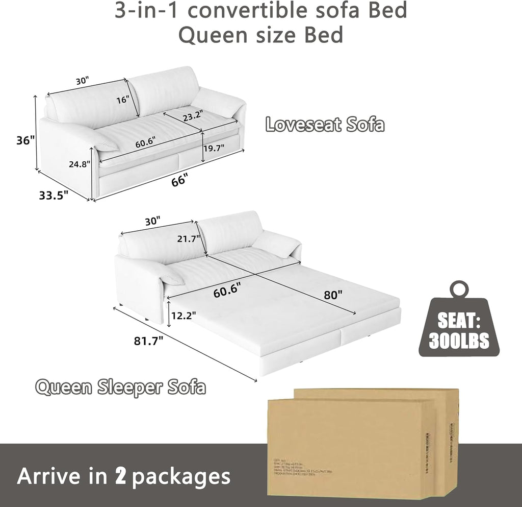 63.8' Sofa Bed Queen Size, Pull Out Couch Bed, 3-in-1 Convertible Sleeper Sofa with Side Pocket, Modern Velvet Futon Couch for Living Room, Small Space, Apartment, Bedroom, Black