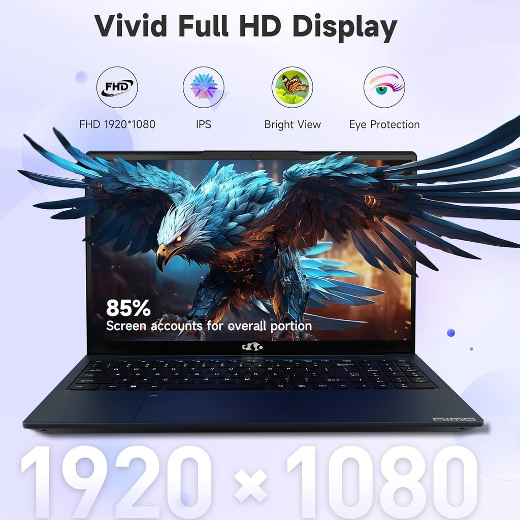 NIMO 15.6' FHD IPS Student-Laptop-Computer - Intel Core i3-1215U(Beat i5-1135G7, 6 Cores Up to 4.4GHz), 16GB RAM 256GB SSD, 65W Type-C, 2 Years Warranty, Fingerprint, Backlit Keyboard, Wi-Fi 6, BT5.2