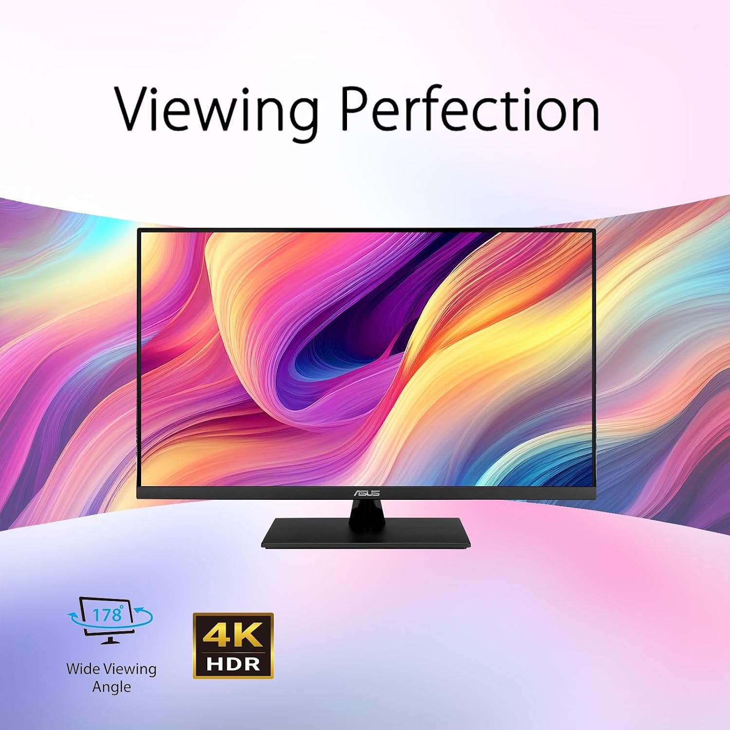 ASUS 32' 4K UHD Monitor, 3840 x 2160 IPS Display, HDR10, Adaptive-Sync, 99% sRGB, Built-in Speakers, Eye Care, DisplayPort HDMI, VESA Mountable Professional Desktop Gaming Display - Black