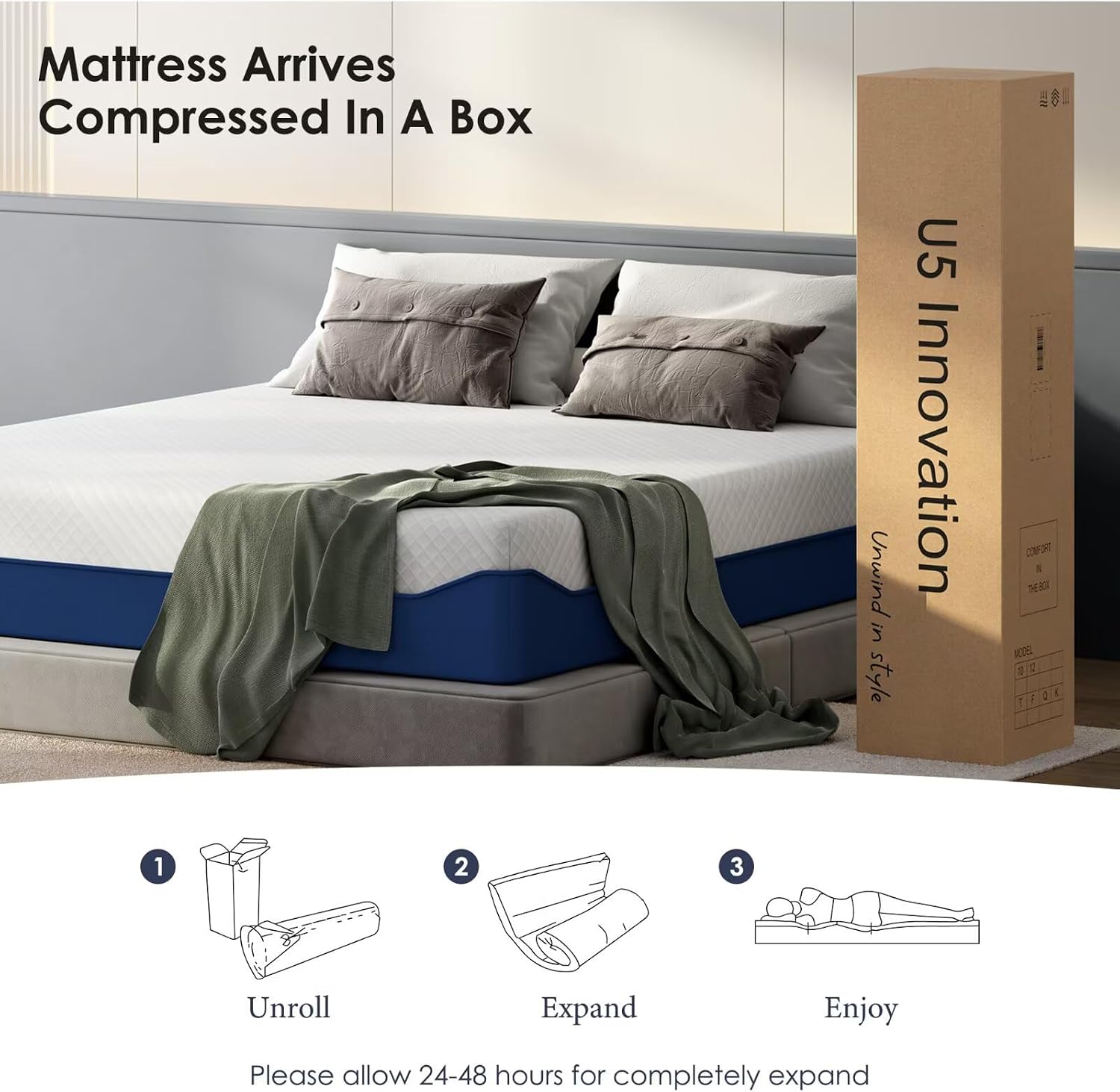 Full Mattress, 12 Inch Green Tea Gel Memory Foam Mattress Full, Cooling Gel Infused Mattress for Pressure Relief, Bed in a Box CertiPUR-US Certified & Fiberglass Free, Washable Cover