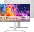 LG 27' 4K UHD Monitor, IPS Display, VESA DisplayHDR 400, 95% DCI-P3, Dynamic Action Sync, Black Stabilizere, Height/Tilt/Pivot Stand, for Gaming and Offic, White/Silver