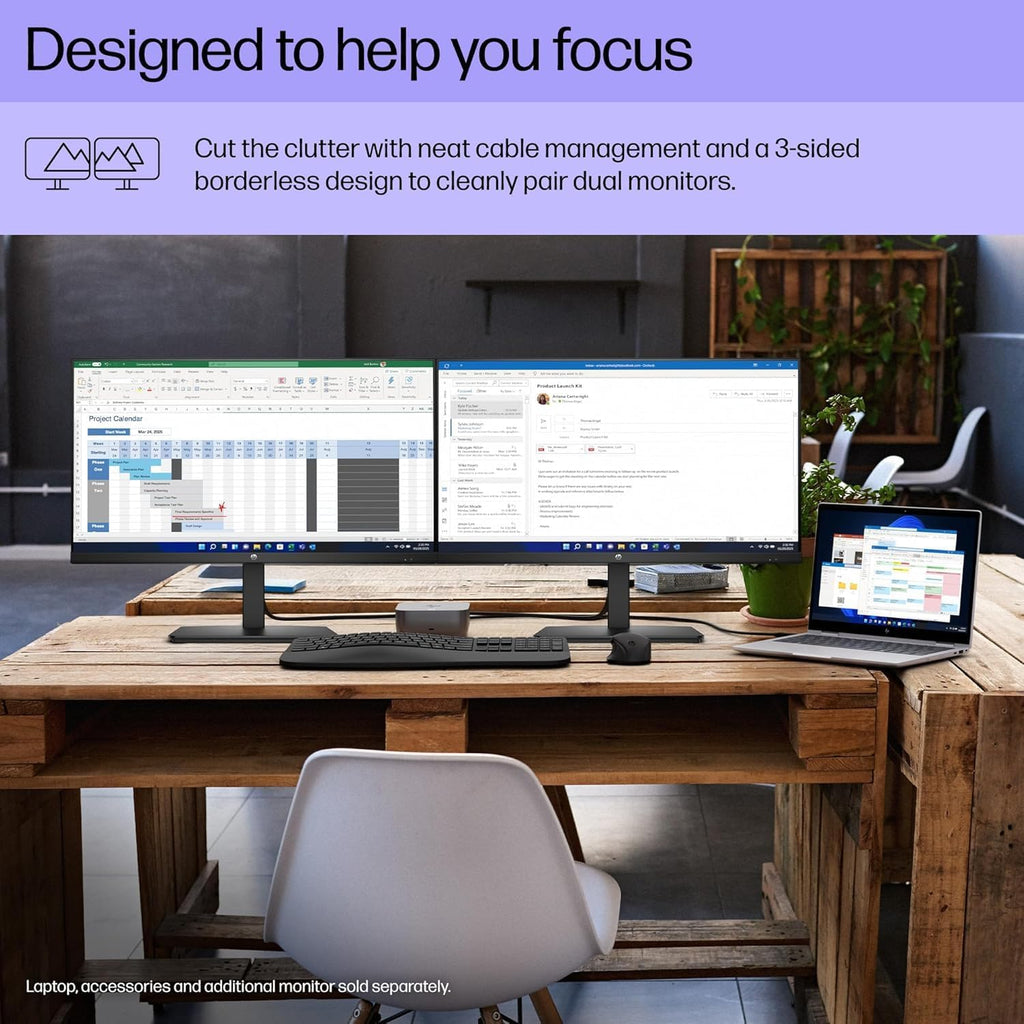 HP 27' IPS LED FHD Monitor - Built-in Dual 2W Speakers - 100Hz - HDMI, DisplayPort, VGA - Series 2025 Office Monitor - Eye Ease with Eyesafe Certification, Black, w/HDMI