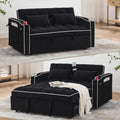 Merax Black Foldable Sofa Bed with 2 USB Charging Ports, Pull Out Velvet Loveseat Sleeper with Phone Holder, Modern Futon Couch with Cup Holders & Adjustable Backrest for Living Room