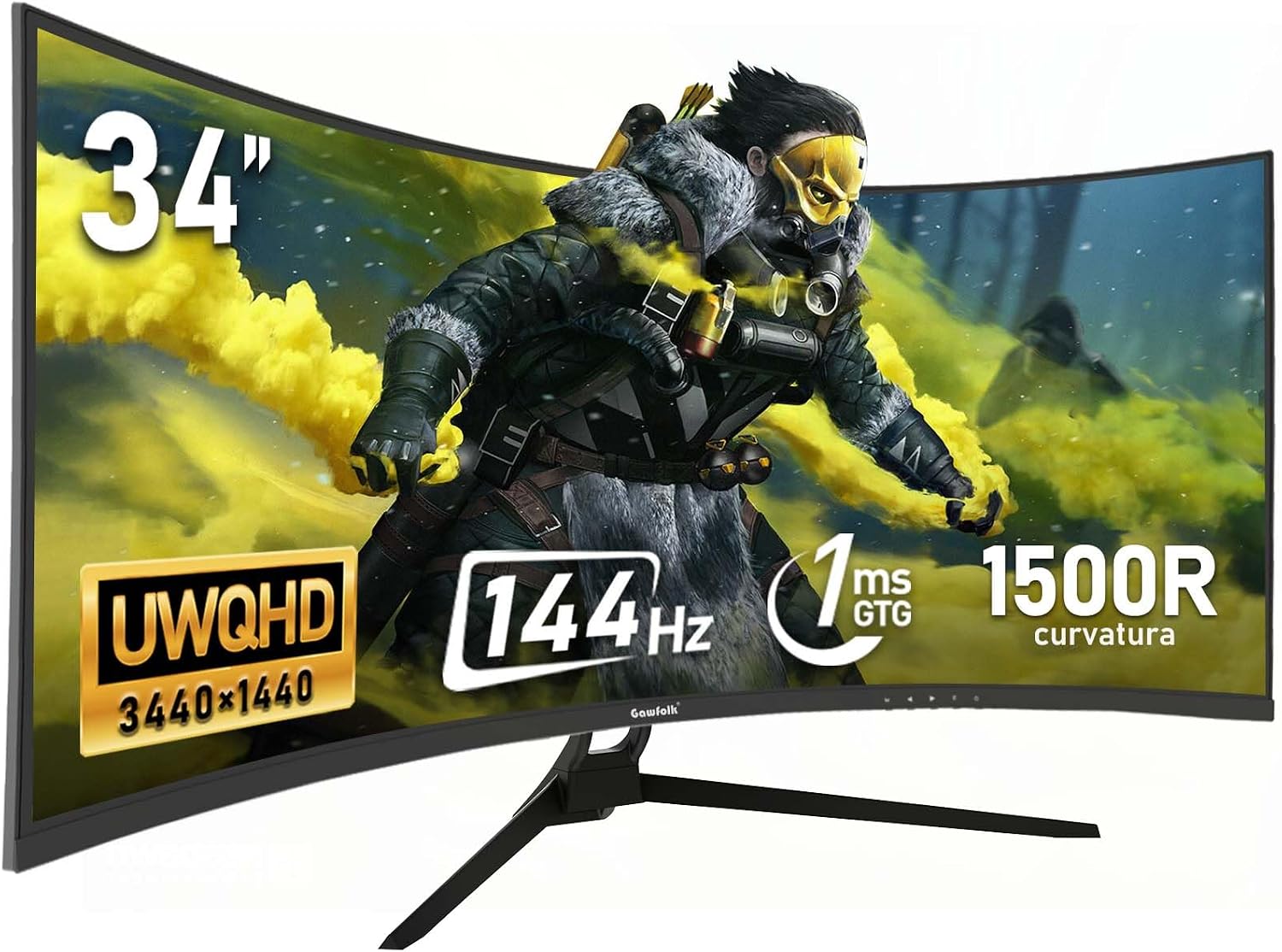 Gawfolk 34 Inch Ultrawide Curved 144Hz Gaming Computer Monitor 1500R PC Screen,21:9 UWQHD (3440x1440),Adaptive Sync,178° Viewing Angle,Display Port、HDMI2.0,Compatible with wall mounting - Black