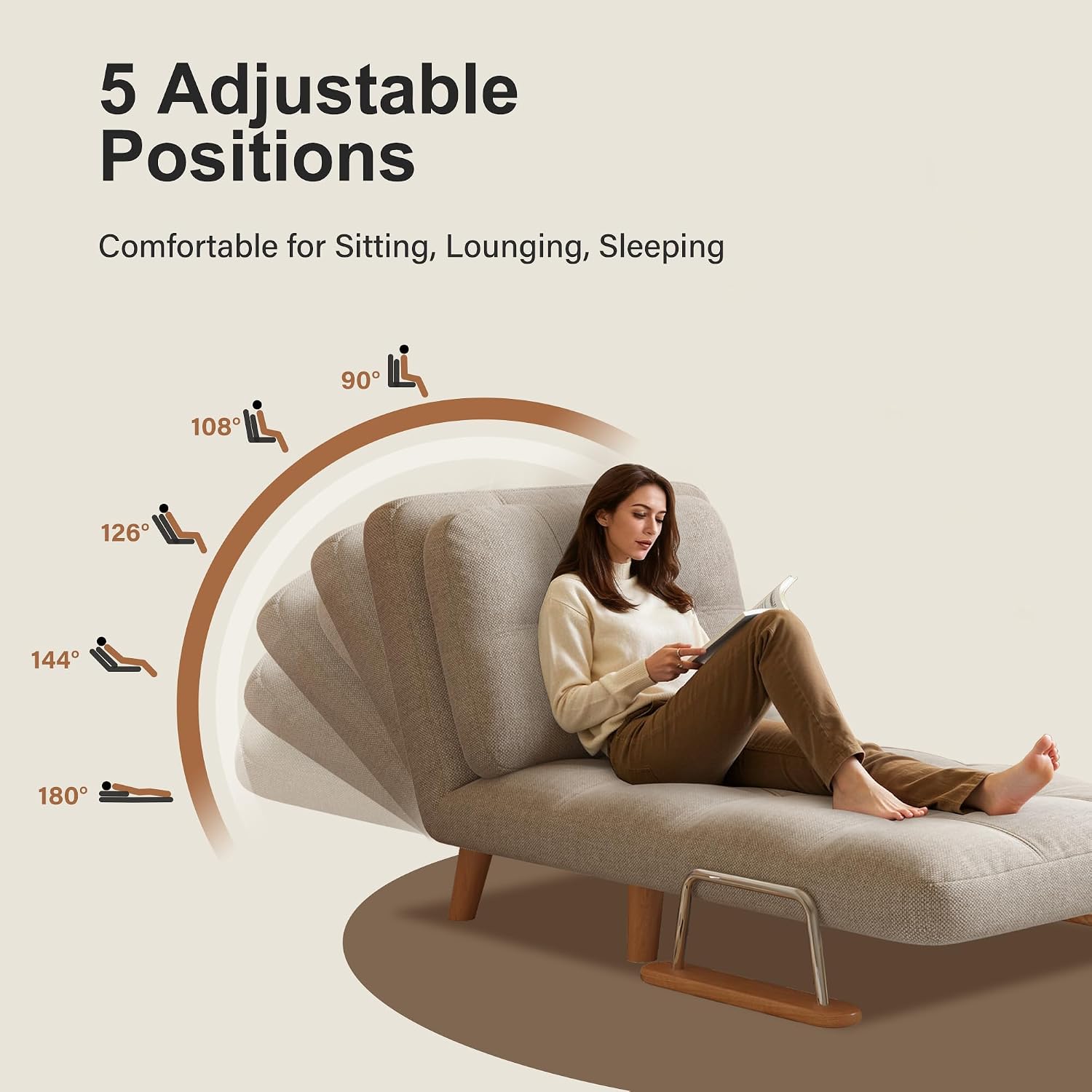 5-in-1 Convertible Chair Bed Sleeper, 5-Position Adjustable Backrest & Storage, 28' Compact Modern Sleeper Chair for Small Spaces, Guest Room, Living Room (Single Sofa bed-28.35')