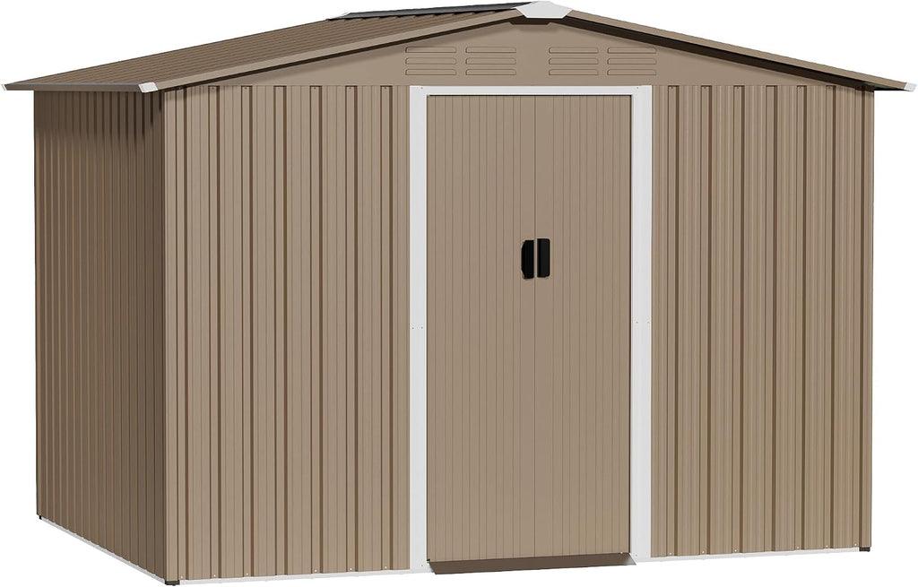 8FT x 6FT Outdoor Storage Shed with Floor,Waterproof Lockable Door Metal Tool Shed with Sliding Door and Air Vents,Storage House for Gardening Tools,Metal Storage Shed for Garden,Backyard,Lawn