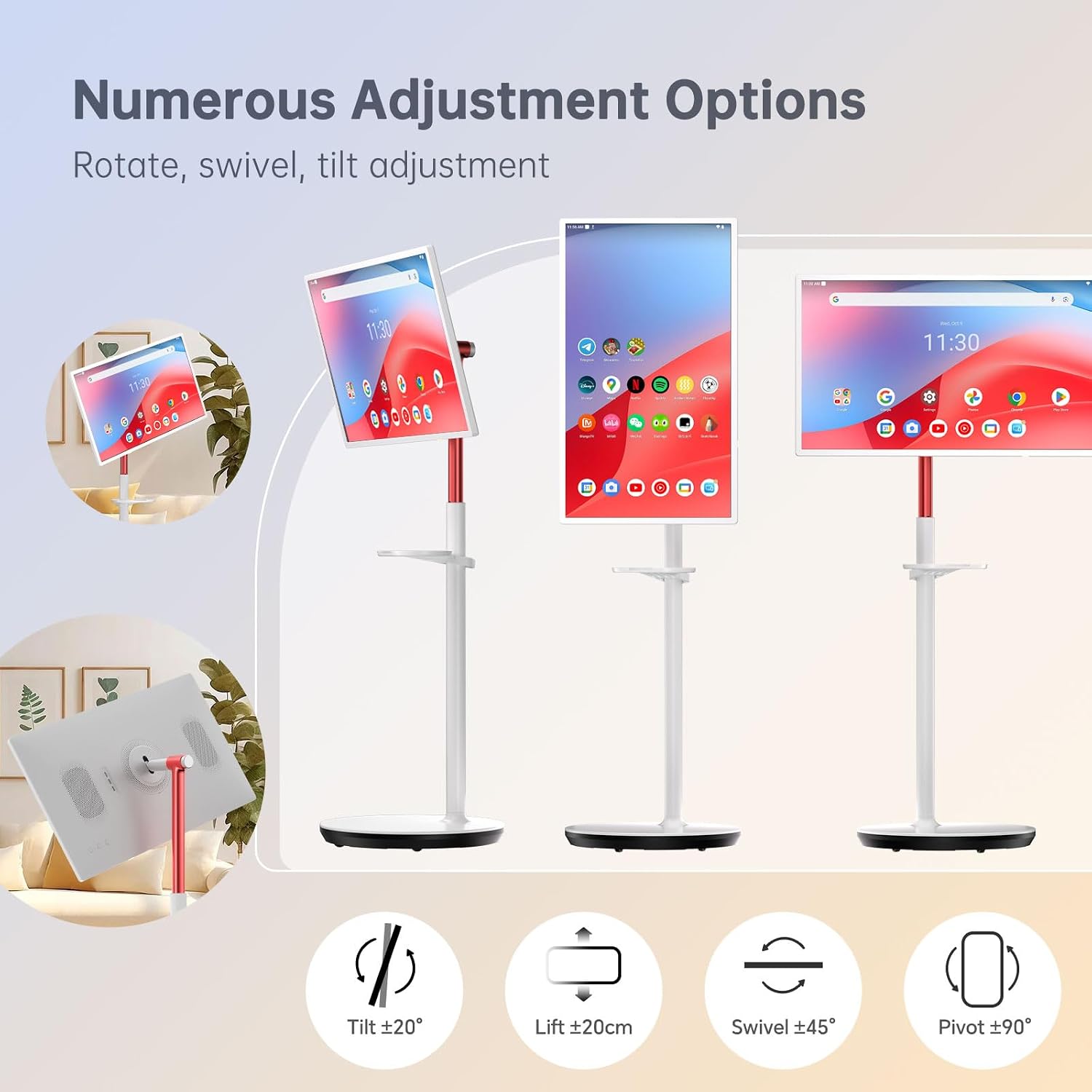 KTC 32 Inch MEGAPAD 4K Touchscreen Smart Portable TV Monitor with Android 13 Google EDLA-Certified, 9500mAh Built-in Battery Mobile Screen on Wheels, Wireless Remote Control, 8+128GB Octa-coreCPU