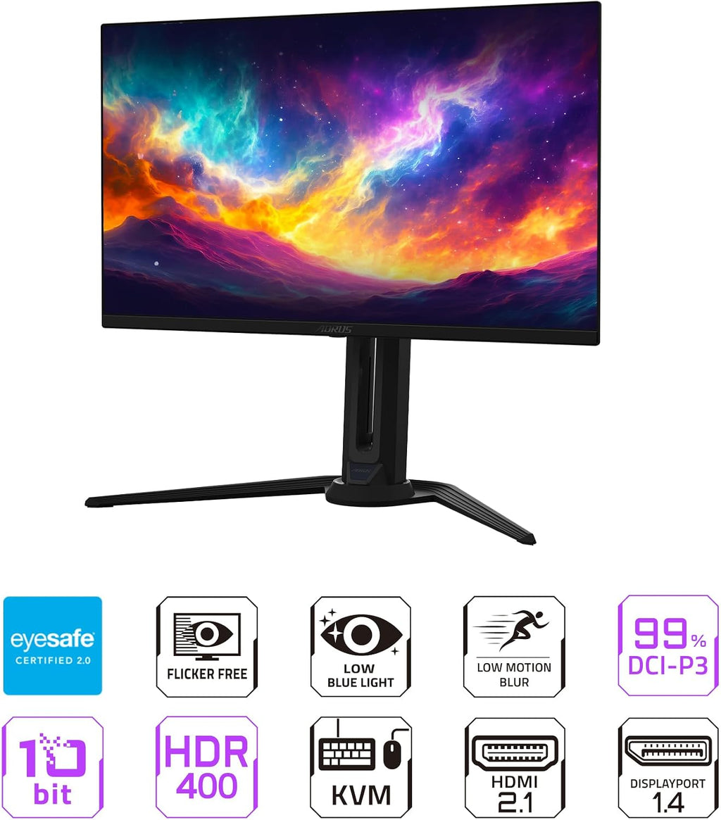 GIGABYTE - AORUS FO27Q3-27' QD OLED Gaming Monitor - QHD 2560x1440-360Hz - 0.03ms GTG - AMD FreeSync Premium Pro - Type C KVM - HDMI, DP, Type C - Height Adjustable - Black