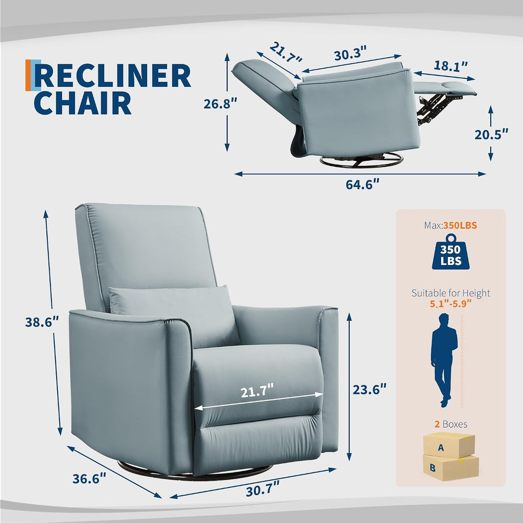 IDEALHOUSE Swivel Rocking Nursery Recliner Chair Rocker Recliner Glider Deep Seat PU Leather Sofa Chair with high Backrest for Nursery, Living Room, Bedroom & Home Movie Theater (Gray)