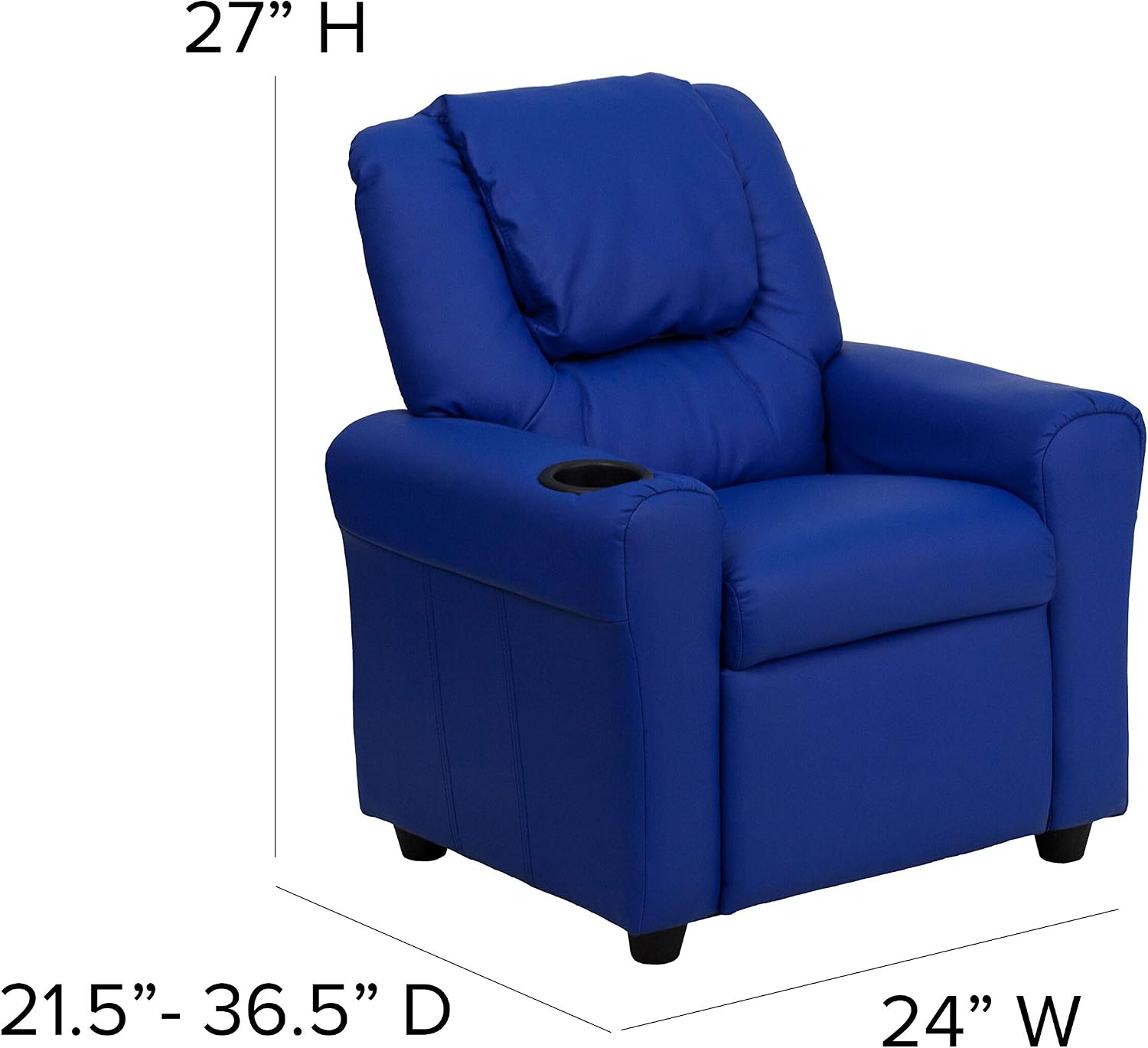 EMMA + OLIVER Blue Vinyl Kids Recliner with Cup Holder and Headrest