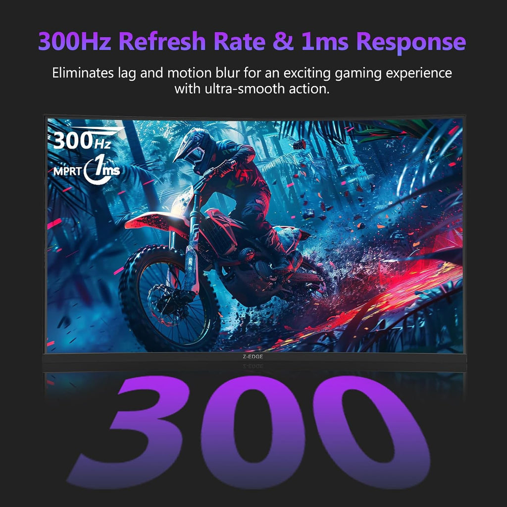 Z-Edge 27 inch Curved Gaming Monitor, FHD 1080P 300Hz 240Hz PC Monitor, Ultra-Fast MPRT 1ms Curved Monitor, 1500R, 16.7M Colors, UG27H Frameless Bezel, 2X DP 1.4 Ports and 2X HDMI 2.0 Ports
