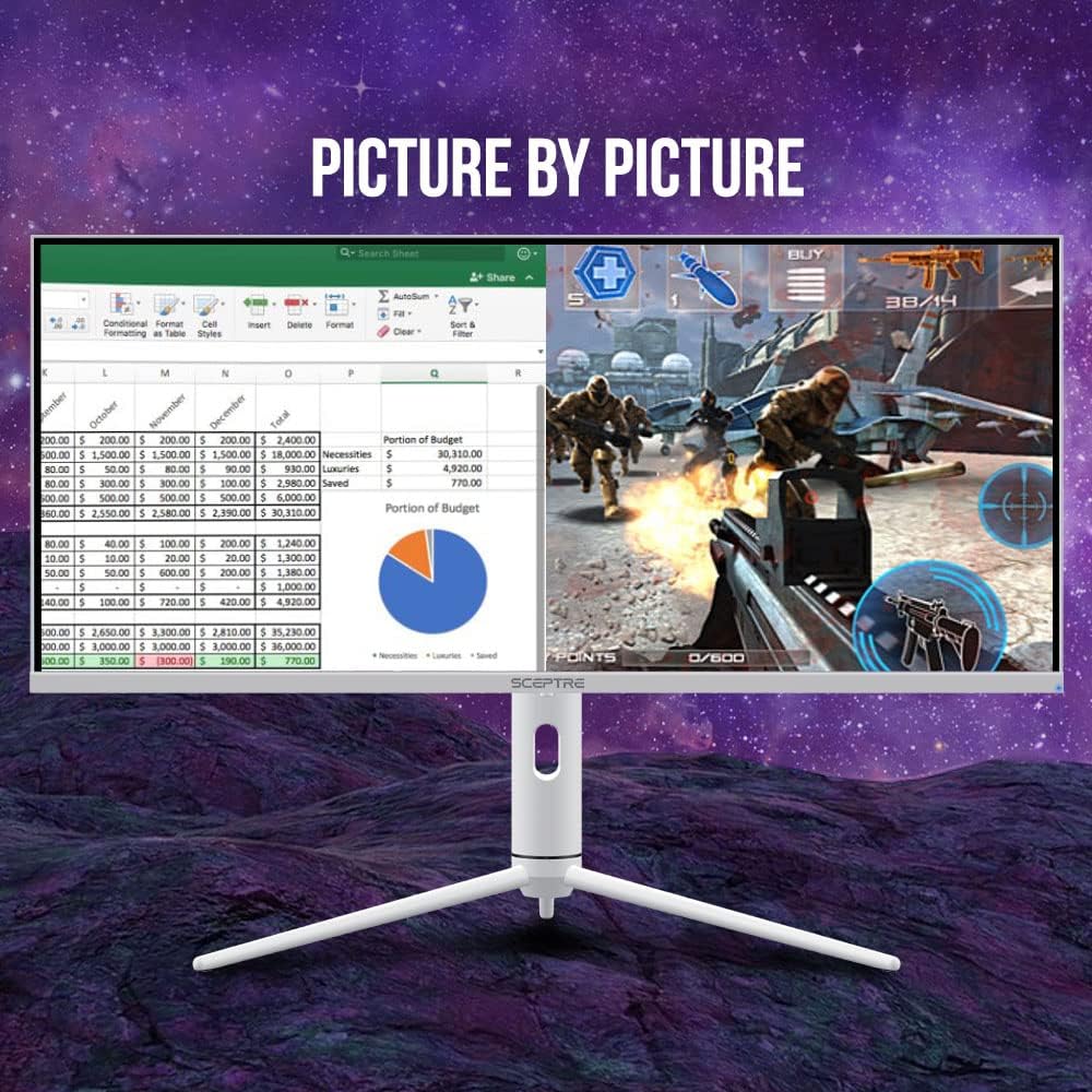 Sceptre IPS 34' White UltraWide Monitor 3440 x 1440p HDR400 1ms up to 144Hz 95% DCI-P3 PIP PBP DisplayPort HDMI USB-C Height Adjustable (E345B-QUN168W)