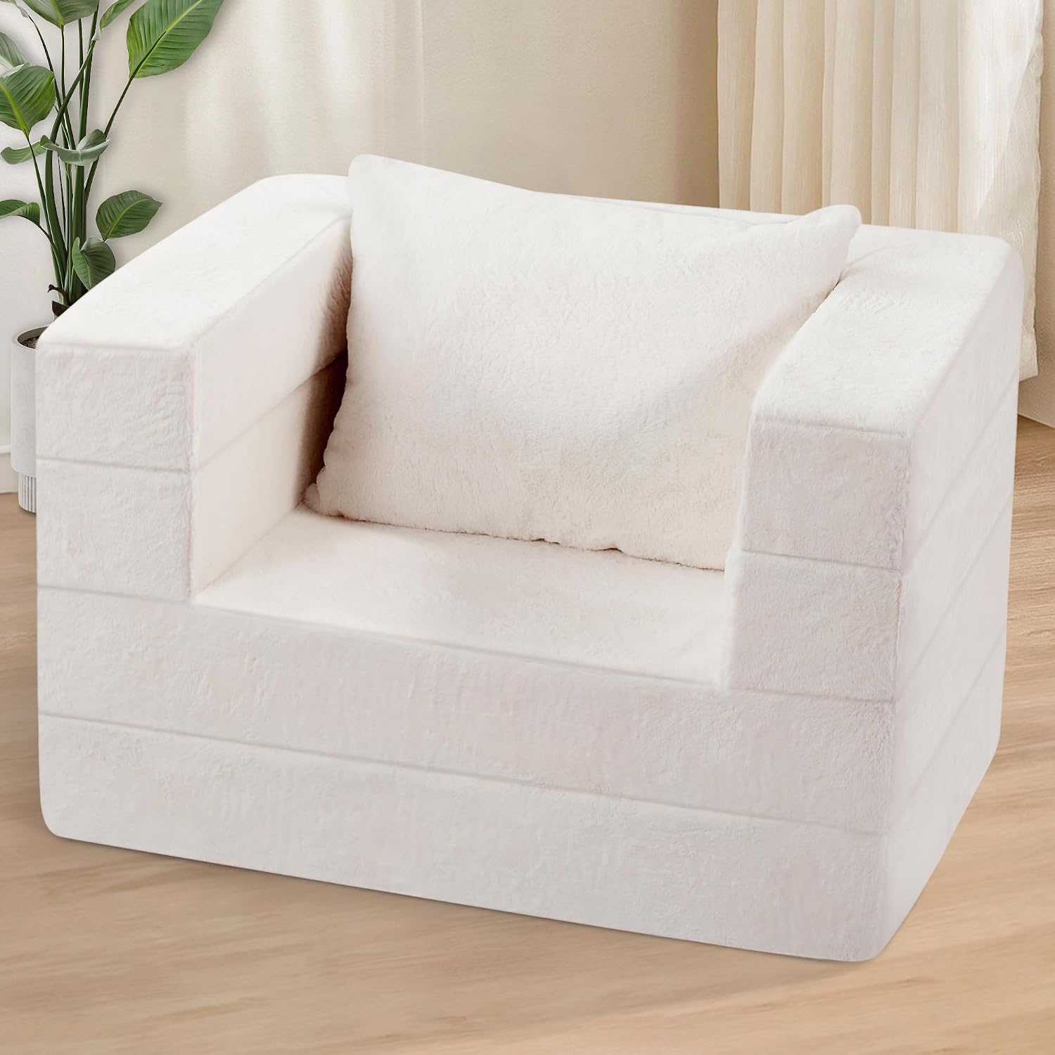 Futon Sofa Bed with Pillow, 3-in-1 Sleeper Sofa Bed with Removable Cover, Convertible Floor Sofa Bed, No Assembly Boneless Couch for Living Room, Bedroom