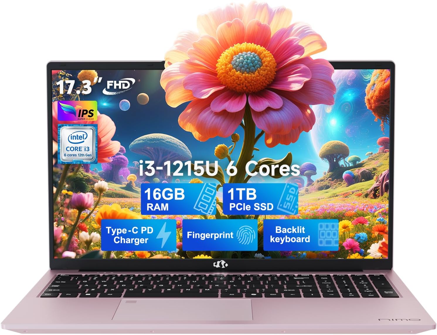 NIMO 17.3' IPS FHD-Business-Laptop, Intel 6 Core i3-1215U 16GB RAM 1TB SSD (Beat i5-1135G7 Up to 4.4GHz) Computer with 65W Type C Fingerprint Backlit Keyboard Wi-Fi 6 Numpad Win 11