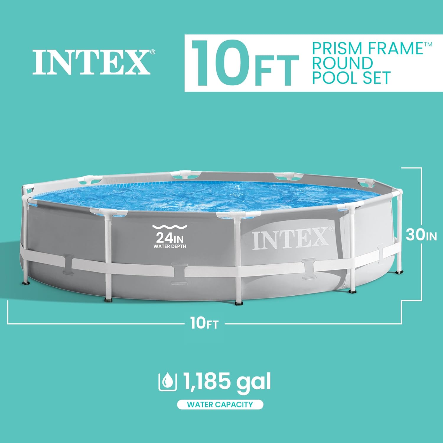 INTEX 26701EH Prism Frame Premium Above Ground Swimming Pool Set: 10ft x 30in – Includes 330 GPH Cartridge Filter Pump – SuperTough Puncture Resistant – Rust Resistant – 1185 Gallon Capacity