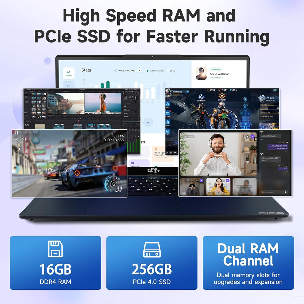 NIMO 15.6' FHD IPS Student-Laptop-Computer - Intel Core i3-1215U(Beat i5-1135G7, 6 Cores Up to 4.4GHz), 16GB RAM 256GB SSD, 65W Type-C, 2 Years Warranty, Fingerprint, Backlit Keyboard, Wi-Fi 6, BT5.2