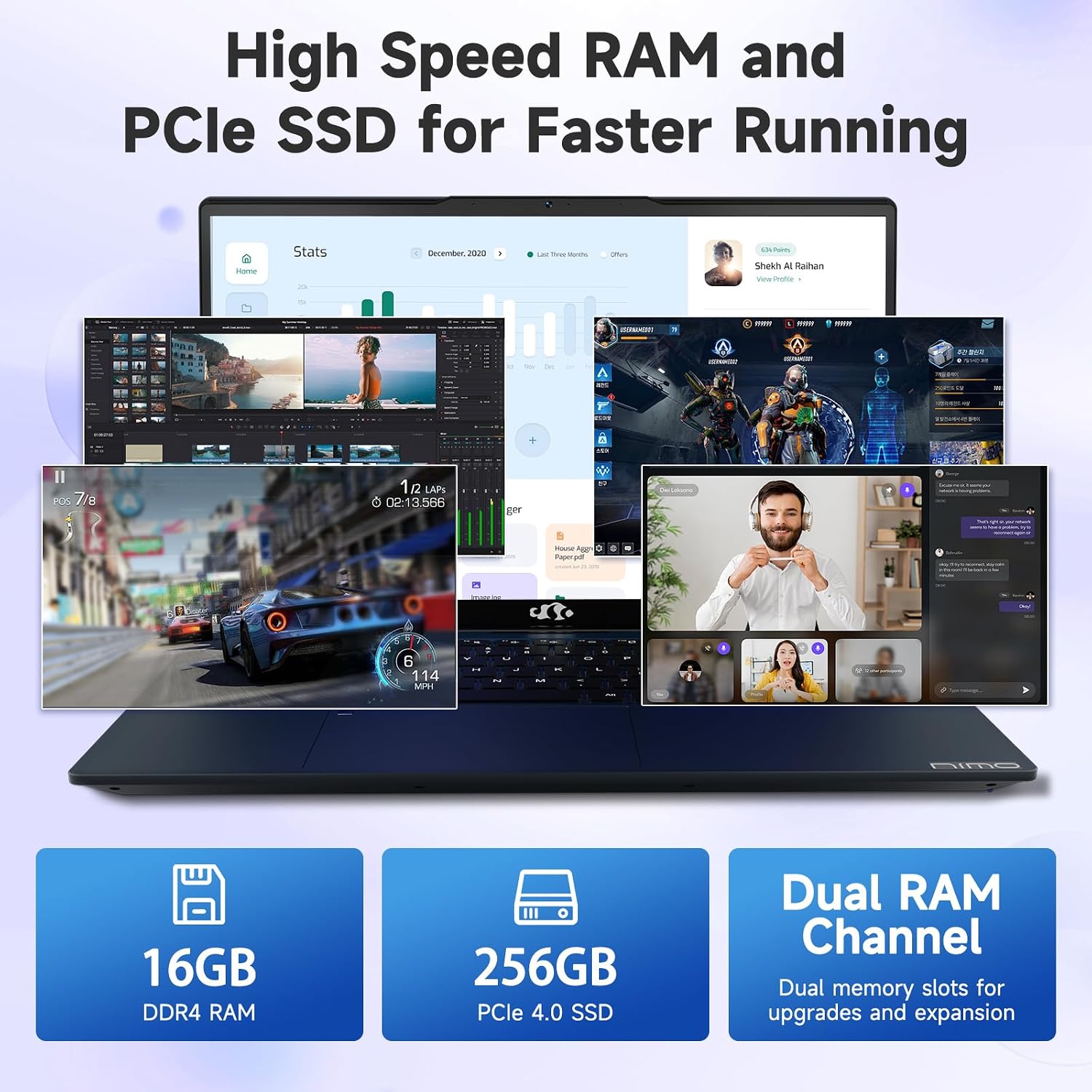 NIMO 15.6' FHD IPS Student-Laptop-Computer - Intel Core i3-1215U(Beat i5-1135G7, 6 Cores Up to 4.4GHz), 16GB RAM 256GB SSD, 65W Type-C, 2 Years Warranty, Fingerprint, Backlit Keyboard, Wi-Fi 6, BT5.2