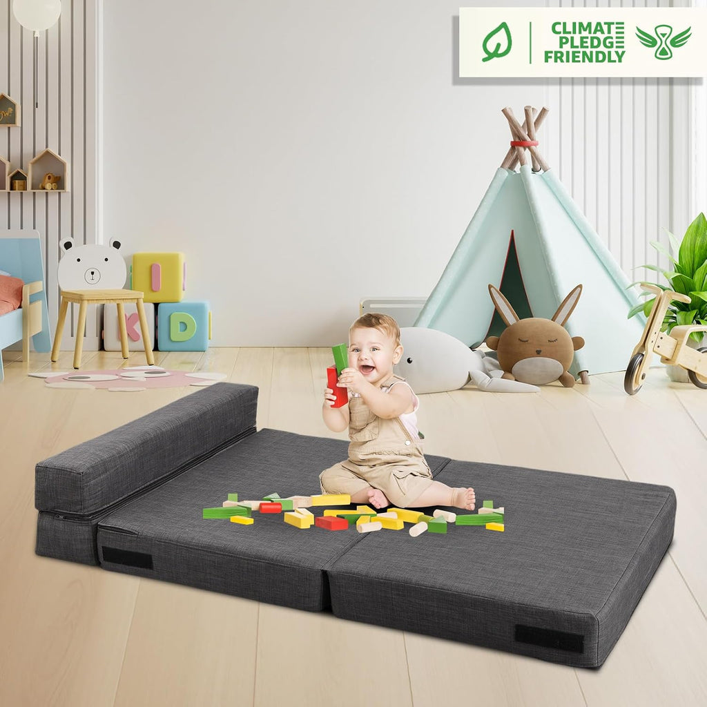 ANONER Folding Sleeper Chair Sofa Bed with Pillow, Memory Foam Fold Out Chair Bed and Futon Floor Couch, Twin Size, Dark Gray