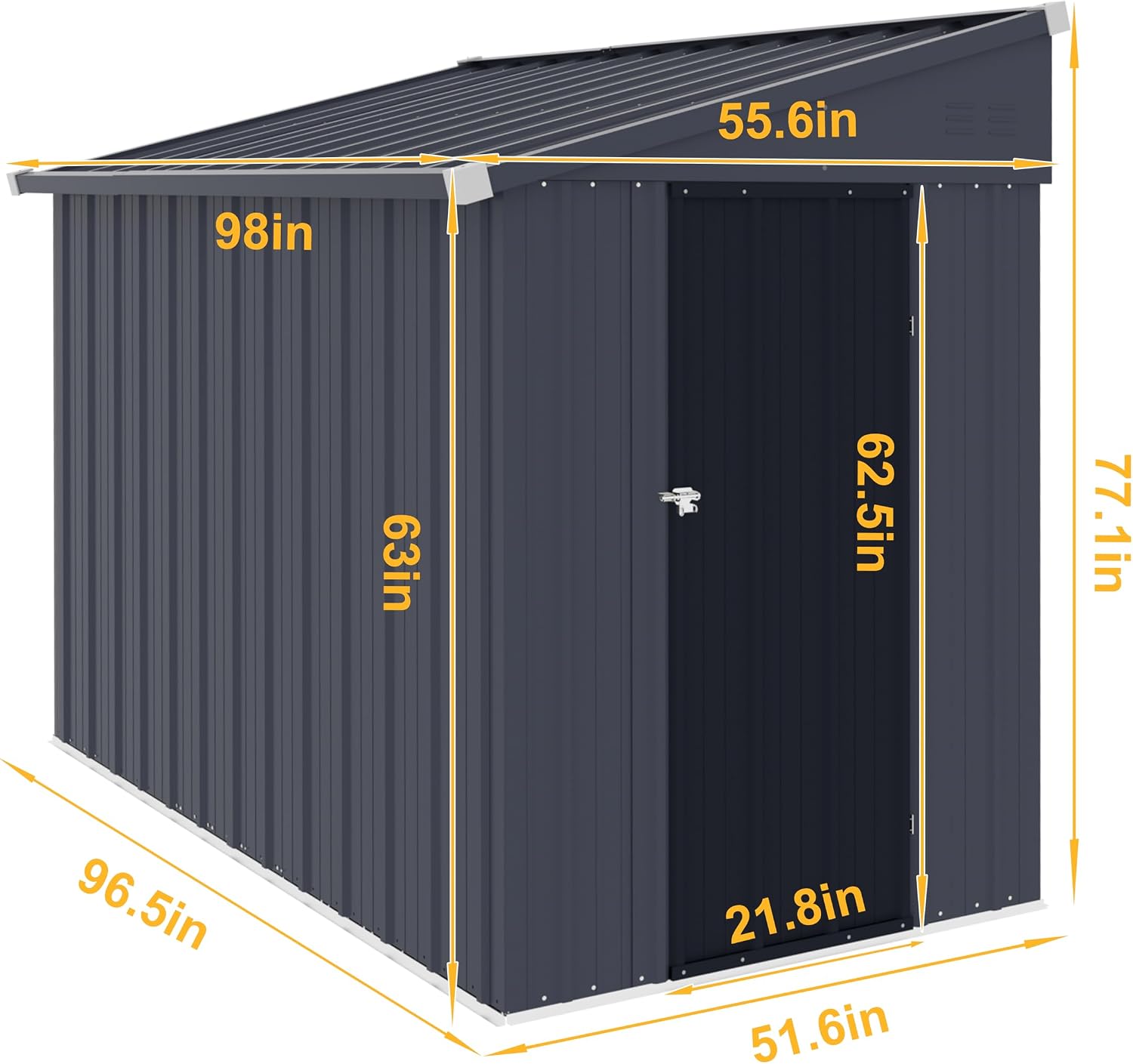BlueWish 4'x8' Metal Storage Shed, Lean-to Tool Shed with Galvanized Sloped Roof, Small Shed Kit with Built in Vents, Patio Garden Outdoor Storage Shed for Utility Tool Storage