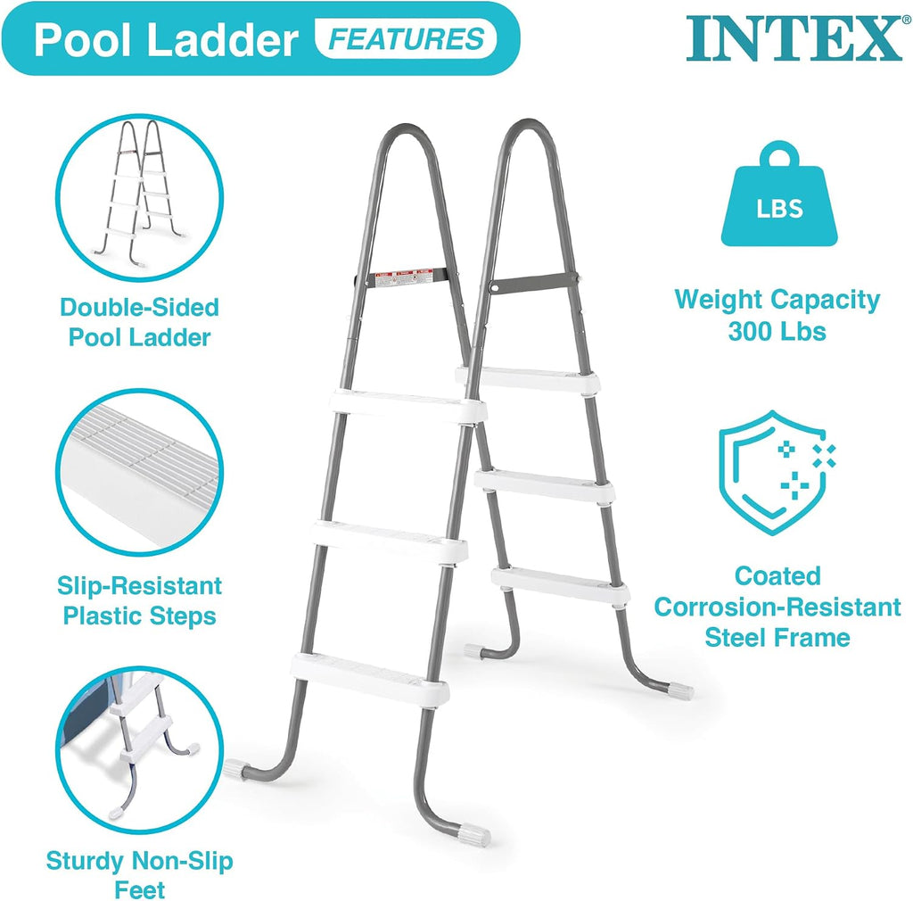 Intex 12' x 30' Round Metal Frame Outdoor Above Ground Swimming Pool Set with Filter Pump, Cartridges, 42 Inch Steel Pool Ladder, and Secure Cover
