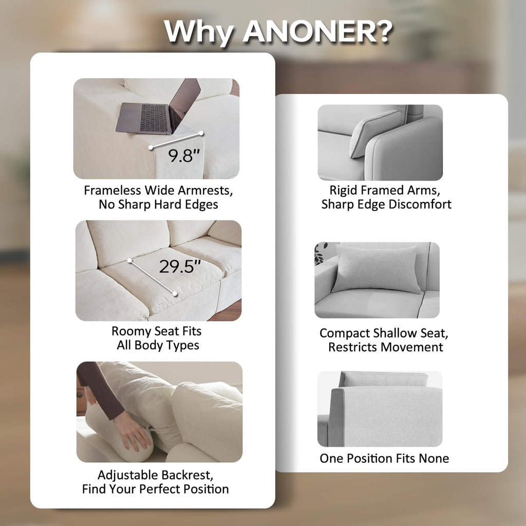 ANONER 78' Loveseat Sofa, Deep Seats, Cloud Sectional Couches for Living Room, 2 Seater Boneless Couch, Modern Modular Loveseats, No Assembly, Beige