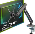 AVLT Single 27'-45' RGB Gaming Monitor Arm Desk Mount Built-in 20 Lighting Modes Touch Button Control Fits Flat/Curved/Ultrawide Screens Height Swivel Tilt Rotation Adjustable Stand -Dark Gray