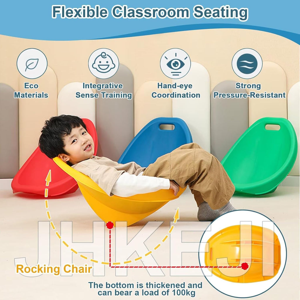 Scoop Rocker Chairs, Flexible Seating for Classroom Elementary, Portable Floor Seating for Classroom, Plastic Reading Chair with Back Support, Green Egg Chair Sensory Wobble Chairs, 4 Pcs