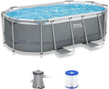 Bestway Steel Pro MAX 10' x 6'7' x 33' Oval Above Ground Swimming Pool Set, 330 GPH Filter Pump, Tritech Puncture Resistant Liner, ClickConnect Steel Frame, Gray