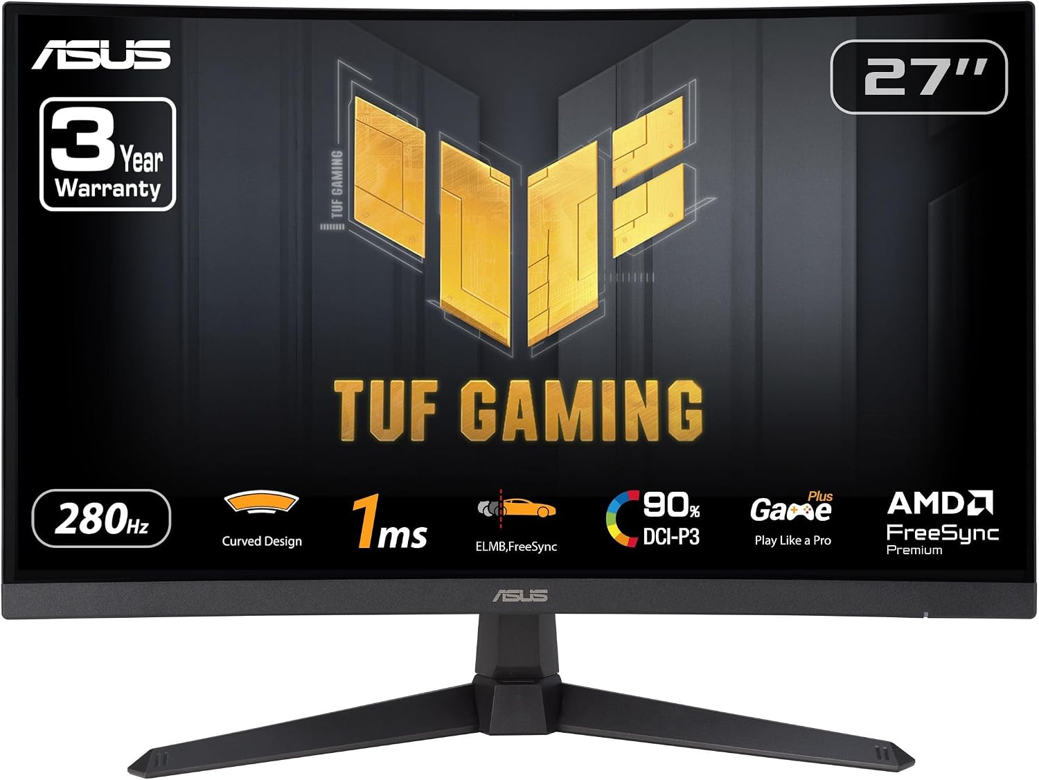 ASUS TUF Gaming 27' 1080P Curved Monitor (VG27VQM1B) – Full HD, 1500R, 280Hz, 1ms, Extreme Low Motion Blur, FreeSync Premium, Shadow Boost, Eye Care, 90% DCI-P3 (Renewed)