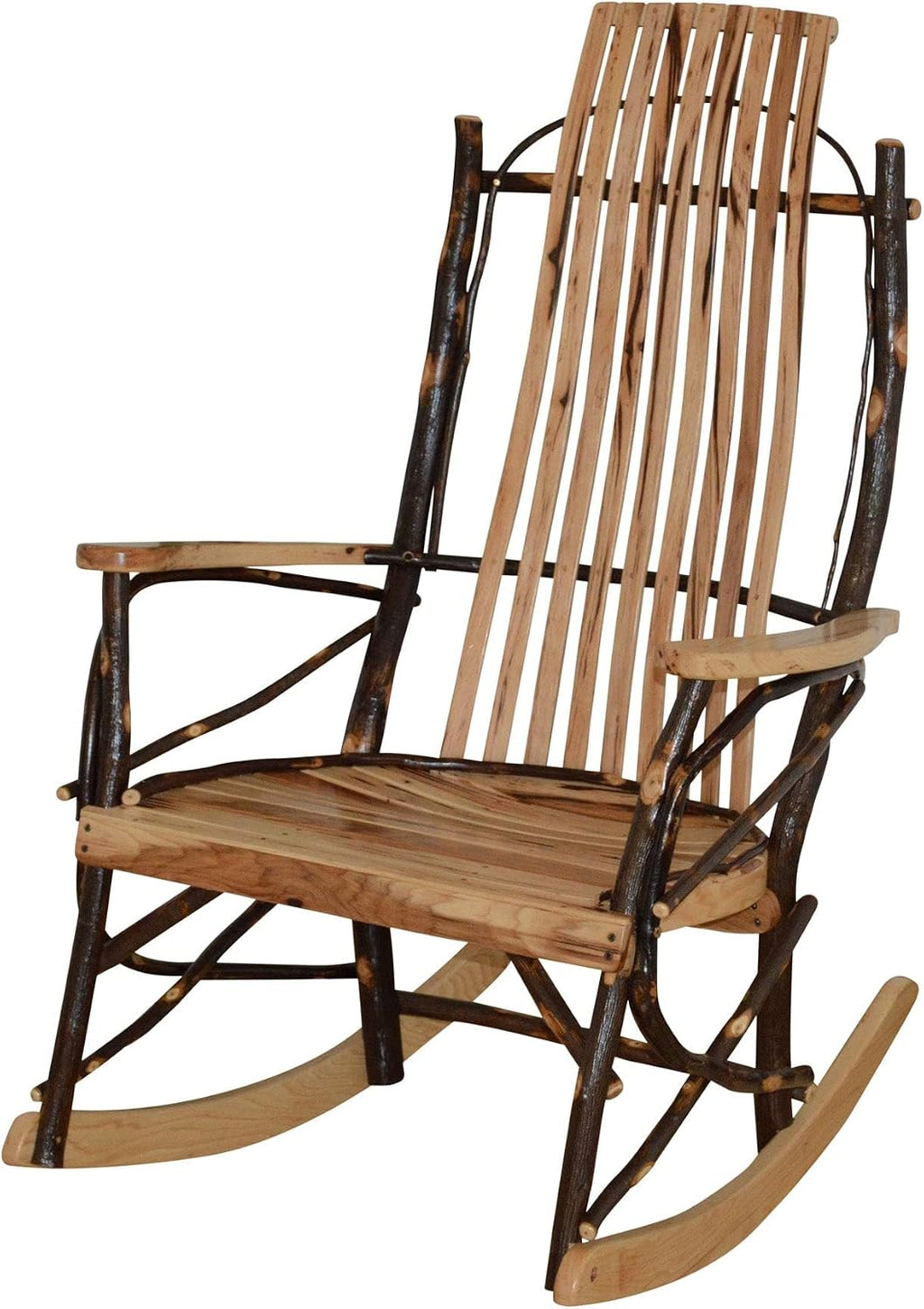 Amish-Made Large 9-Slat Rustic Hickory Rocking Chair