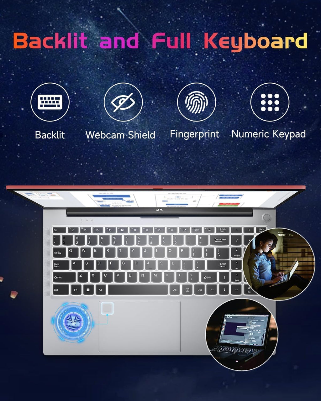 NIMO 15.6' IPS FHD-Laptop, Intel Pentium Quad Core N100 8GB RAM 256GB SSD (Beat i3-1115G4, Up to 3.4GHz) Computer with Backlit Keyboard Fingerprint Type-C WiFi 6 BT5.2, for Student and Home