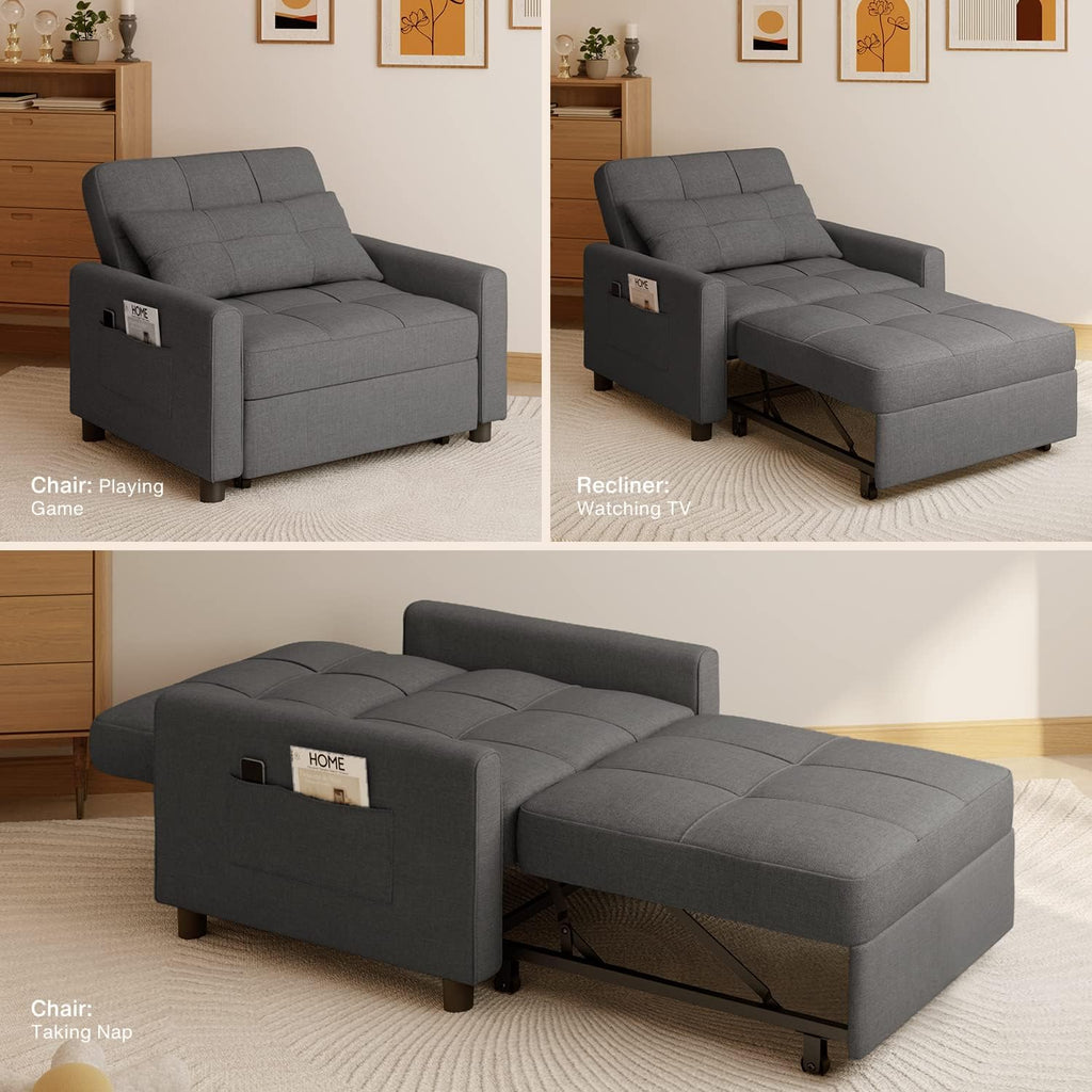 Aiho Sleeper Sofa Chair with Bed, 3-in-1 Convertible Sofa Bed in Modern Linen Fabric for Apartment Living Room Study, Dark Gray