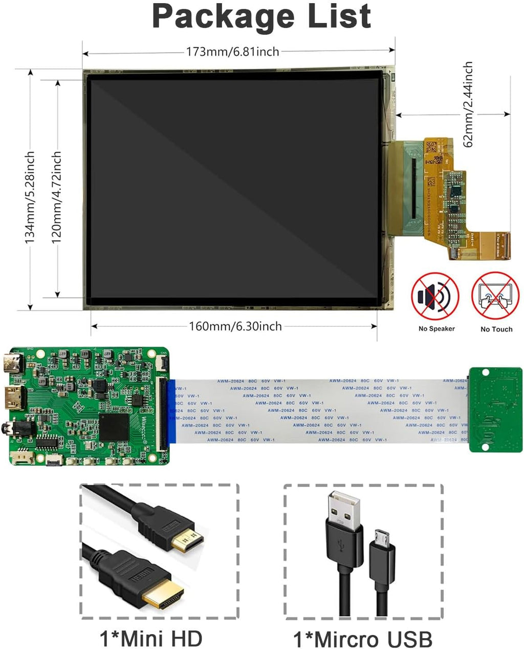 wisecoco 7.8 inch Flexible Display Curved Bendable Screen FHD 1920 * 1440 AMOLED Display with HDMI Driver Board OLED Monitor Without Enclosure Kit for DIY Prototype Demo Compatible with All Systems