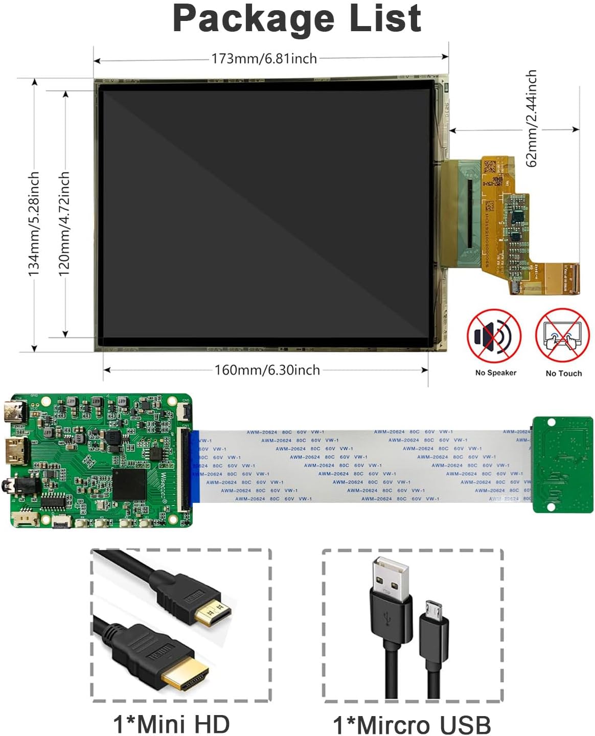 wisecoco 7.8 inch Flexible Display Curved Bendable Screen FHD 1920 * 1440 AMOLED Display with HDMI Driver Board OLED Monitor Without Enclosure Kit for DIY Prototype Demo Compatible with All Systems