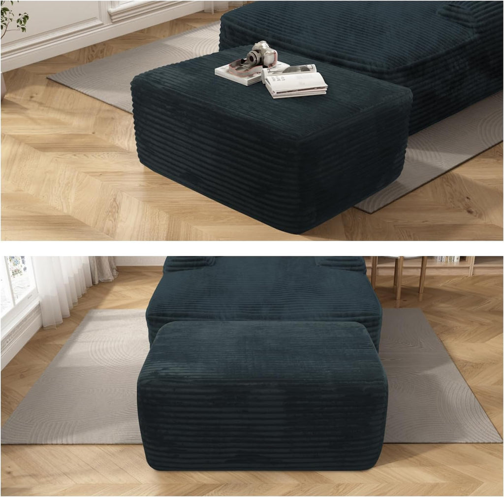 37'' Oversized Ottoman Bench, Plush Corduroy Poufs Foot Tool, Fluffy Boneless Couch Footrest Padded Seat, Seat Cube for Living Room No Assembly (Black)