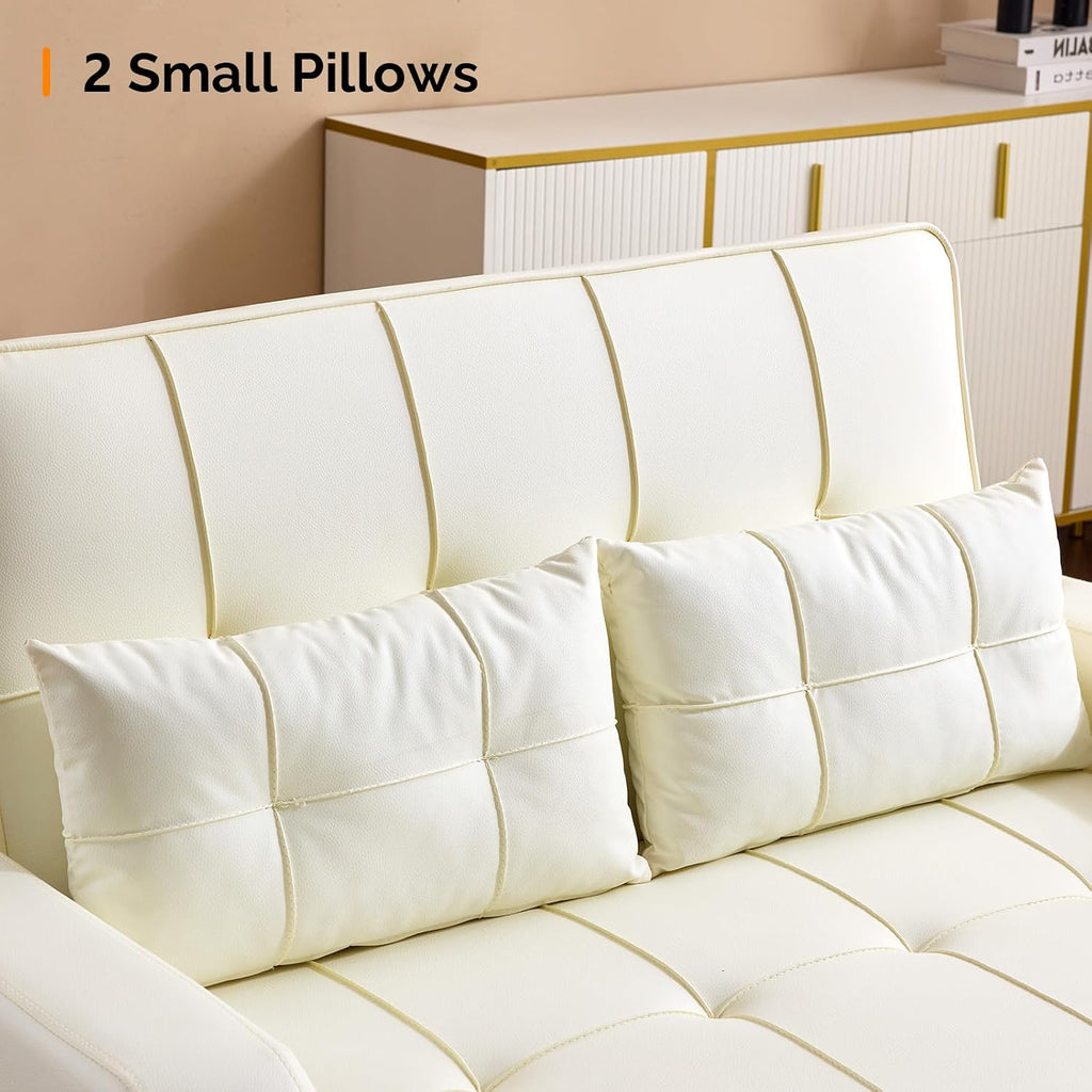 VINGLI Beige Loveseat Sleeper Sofa, Convertible Futon Sofa Bed Pullout Couch Bed with USB Ports, Cup Holders, Armrest for Living Room, Bedroom, Home Office Apartment
