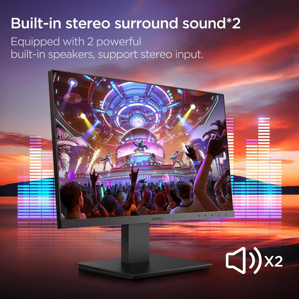 KOORUI 24 Inch Computer Monitor FHD 1920 x 1080p 100HZ, Built-in Speakers, Ultra-Slim Bezels, 75mm VESA Mountable, Tilt Adjustable, HDMI, VGA, Black