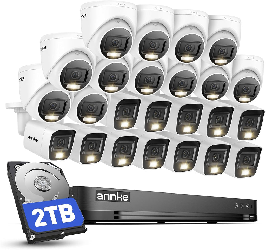 ANNKE H.265+ 32 Channel Security Camera System, 32CH 3K Lite AI DVR and 24x 1080p Surveillance CCTV Camera Outdoor with Color Night Vision, Human/Vehicle Detection, Remote Access, 2TB Hard Drive