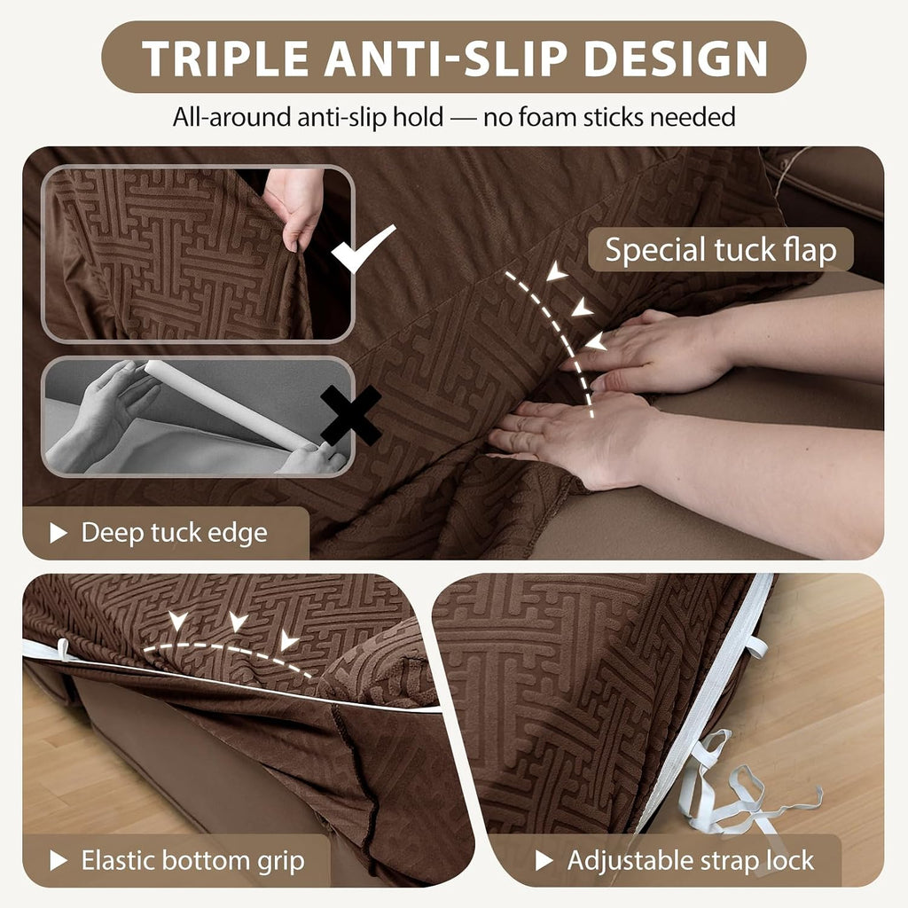 Sectional Couch Covers L Shape Sofa Cover 1-Piece Stretch Corner Couch Covers Non Slip Washable Sofa Slipcovers Soft Fleece Furniture Protector for Dogs Pet (Small, Dark Brown)