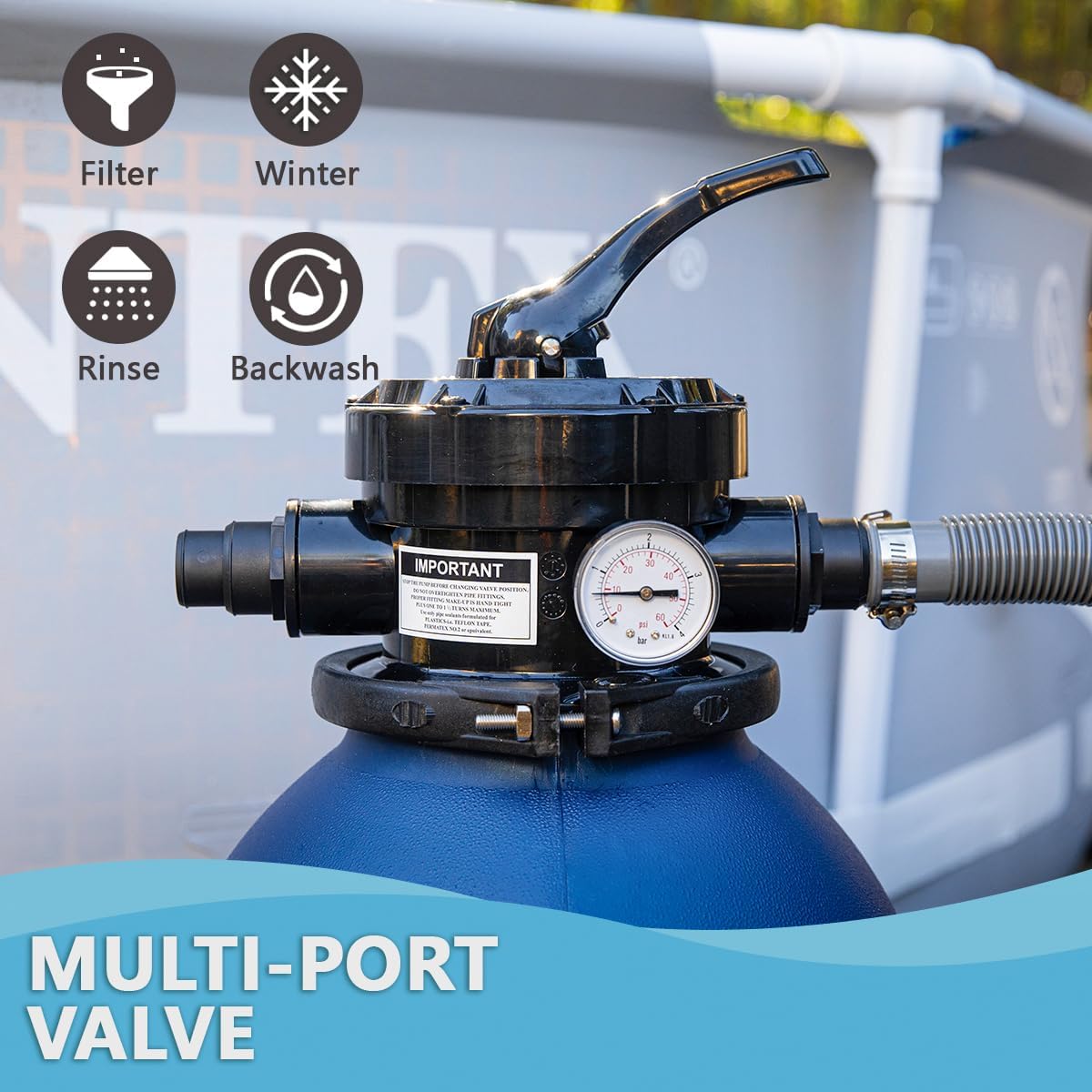 XtremepowerUS High-Flo Sand Filter Pump System 13' Filter Tank 10,000 Gallons for Above Ground Swimming Pool 3/4HP Pool Pump 2400GPH High Flow Fitting Adapter