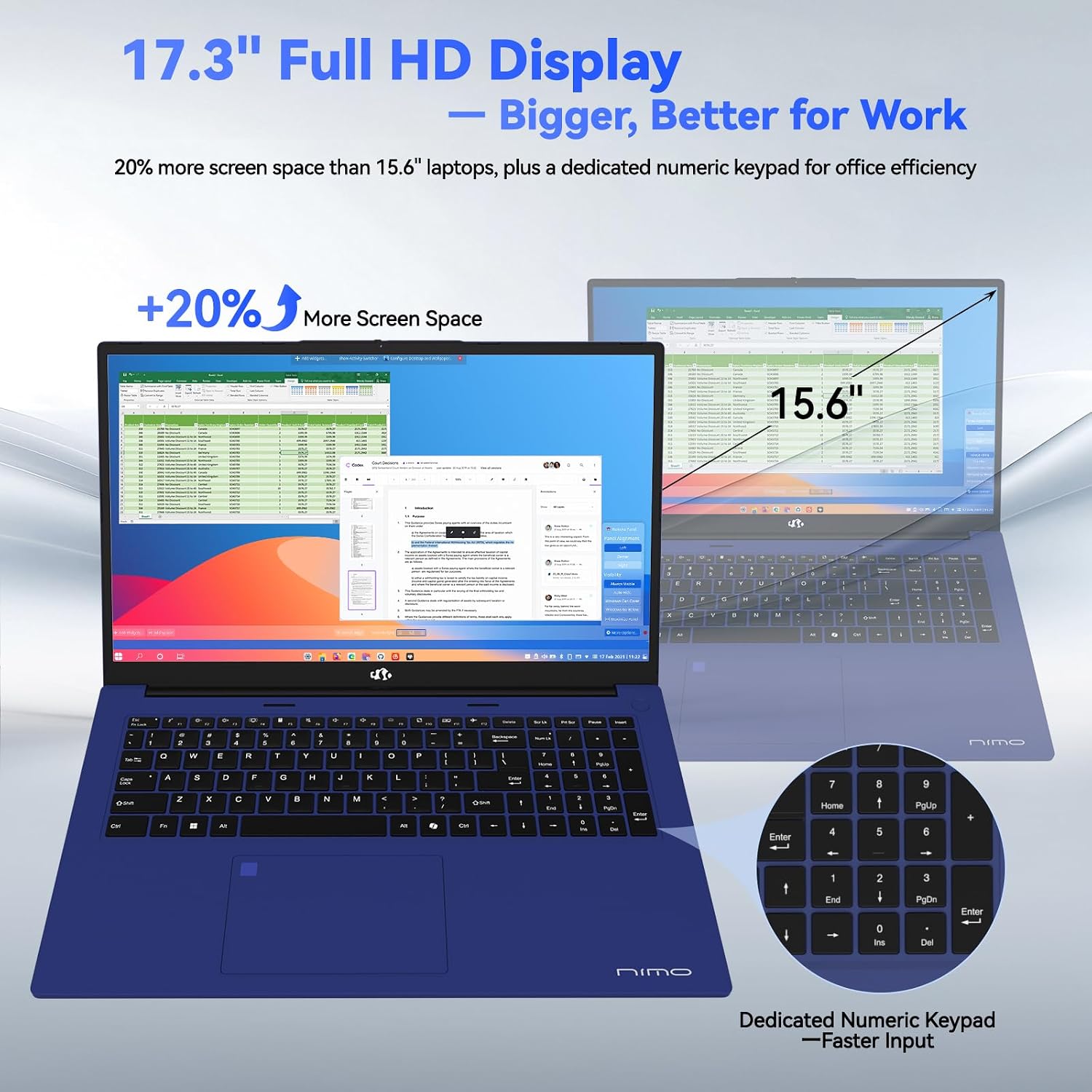 NIMO 17.3-Laptop, AMD Ryzen 7 7735HS (8C/16T) Radeon 680M, 32GB DDR5 RAM 1TB SSD, 100W PD Type-C Fast Charging, Wi-Fi 6E BT 5.2, Fingerprint Unlock, Backlit Keyboard for Business Student Light Gaming