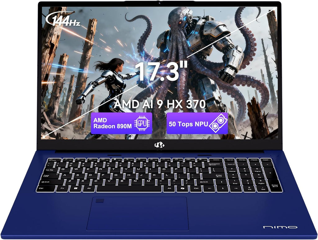 NIMO 17.3' Copilot+ Laptop, AMD Ryzen AI 9 HX 370(50 Tops NPU), Radeon 890M, 32GB RAM 2TB SSD, DDR5, 144Hz, PD 100W USB-C 4.0, AI Laptop with Wi-Fi 6E for Student Working Business