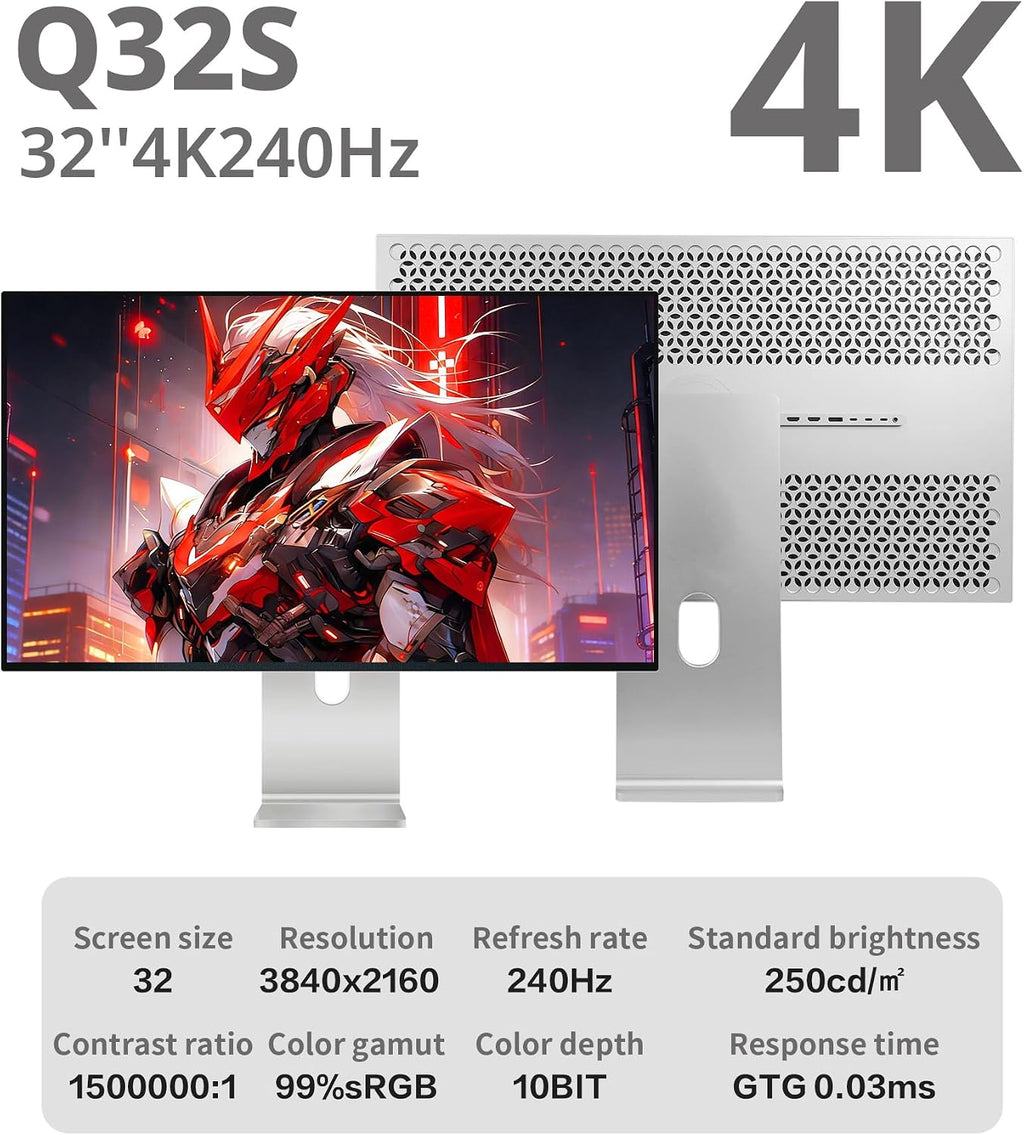 Q32S 32' 4K 240Hz QD-OLED Glossy Monitor, 0.03ms, 99% sRGB, 99% DCI-P3, 10-Bit Color, HDR, 1500000:1 Contrast Ratio, Eye Care (Honeycomb - Without Stand)