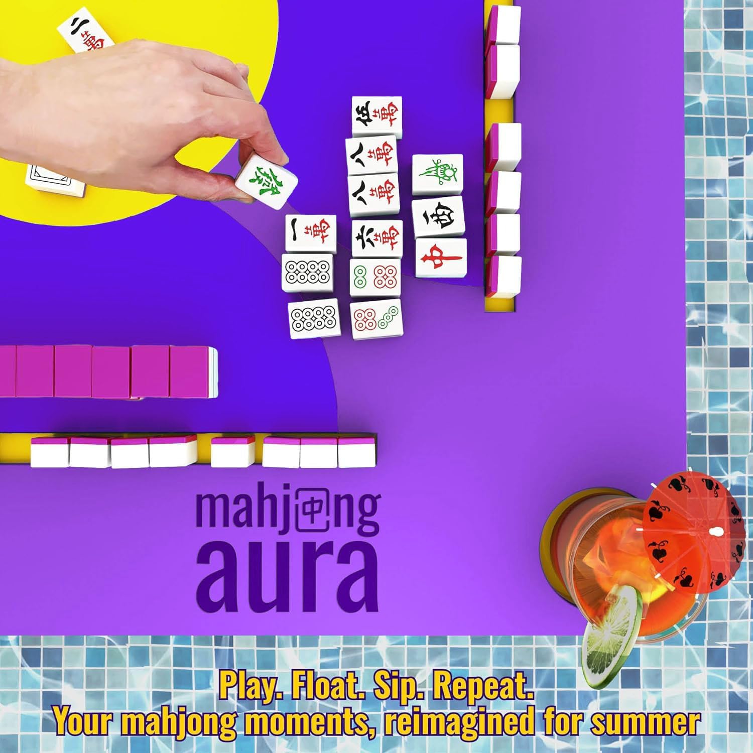Floating Mahjong Table for Pool - Swimming Pool and Hot Tub Float Board for Card Games, Scrabble, Dominoes, Poker - Adults Pools Game Tray for Water and Lake - Domino Floater (Purple)