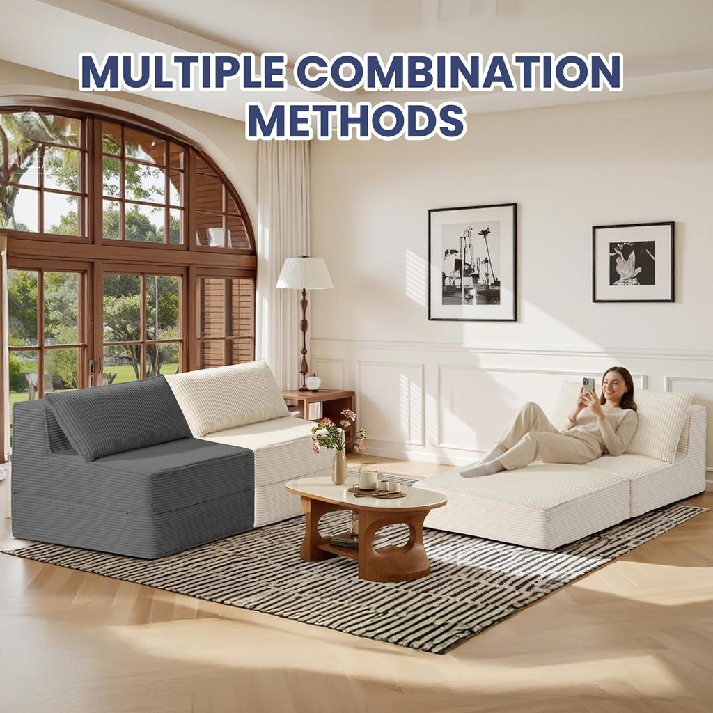 Convertible Sofa Bed, Fold Out Loveseat Sleeper Sofa Chair with Pillow, Folding Sofa Bed with Back Support, Portable Chair Bed Comfy Floor Lounge Sofa for Living Room Bedroom Guest Room, Beige