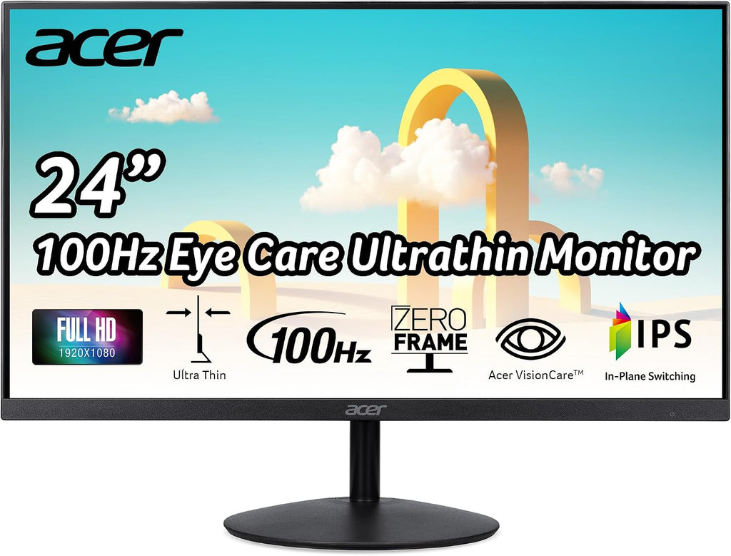 Acer SB242Y EBI 23.8' Full HD (1920 x 1080) IPS Zero-Frame Gaming Office Monitor | AMD FreeSync Technology Ultra-Thin Stylish Design 100Hz 1ms (VRB) Low Blue Light Tilt HDMI & VGA Ports