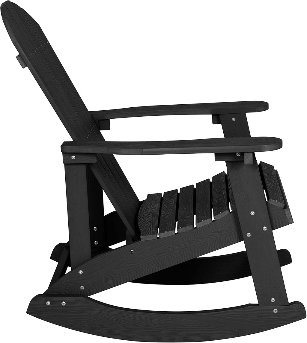 Flash Furniture Savannah All Weather Adirondack Rocking Chair, Polyresin Wood Adirondack Chair with 350-lb. Static Weight Capacity, Black