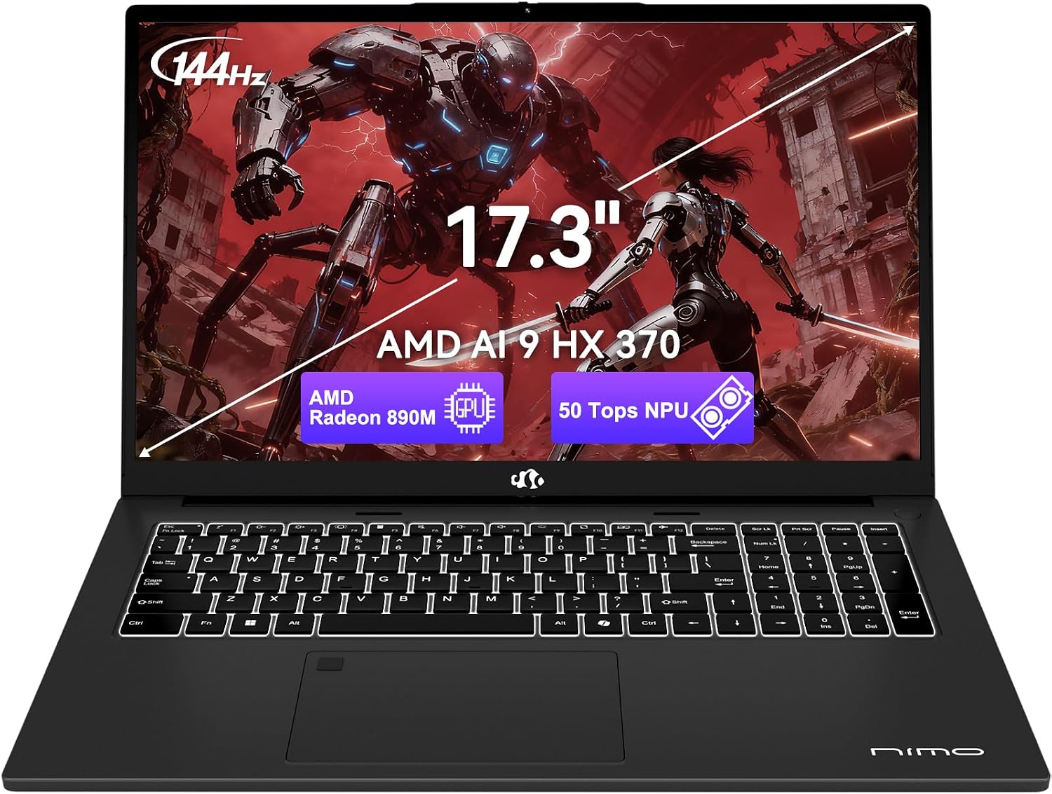 NIMO AI Copilot+ PC Business-Laptop, 17.3' Laptop, AMD Ryzen AI 370(12C/24T, 50 Tops NPU), Radeon 890M, 32GB RAM 2TB SSD, 144Hz, PD 100W USB-C 4.0, AI-PC with Wi-Fi 6E for Working Business Creation