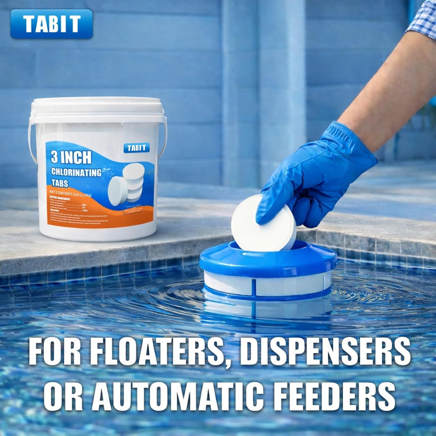 TABIT 50 lbs Chlorine Tablets 3 Inch for Swimming Pools – Slow Dissolving & Long Lasting – 99% Available Chlorine Tri-Chlor – Kills Bacteria & Stops Algae – 2 x 25 lb Buckets